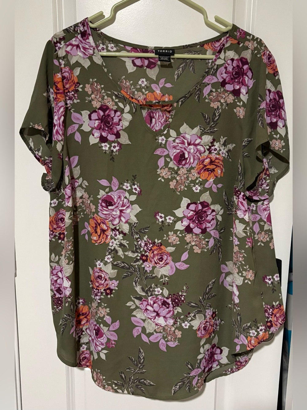 torrid Olive Floral Keyhole V-Neck Top